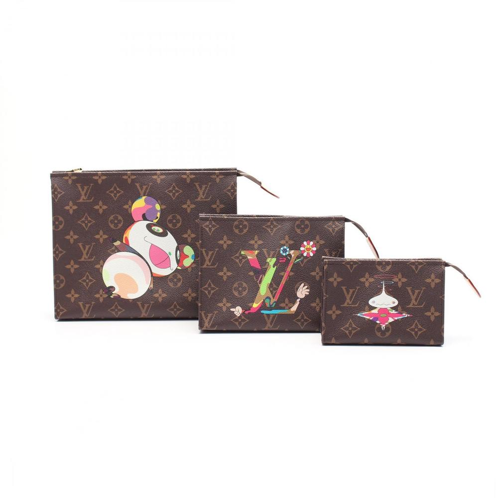 Louis Vuitton x TM Multicolor Brown Pouch LV Bag Posh Trio Toilette
